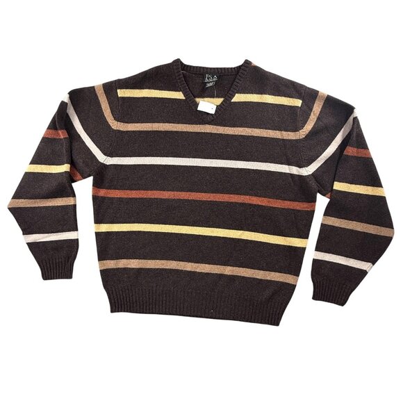 Jos. A. Bank Other - Jos A Bank Sweater Mens Large Brown V Neck Lambswool Striped Knit Pullover New